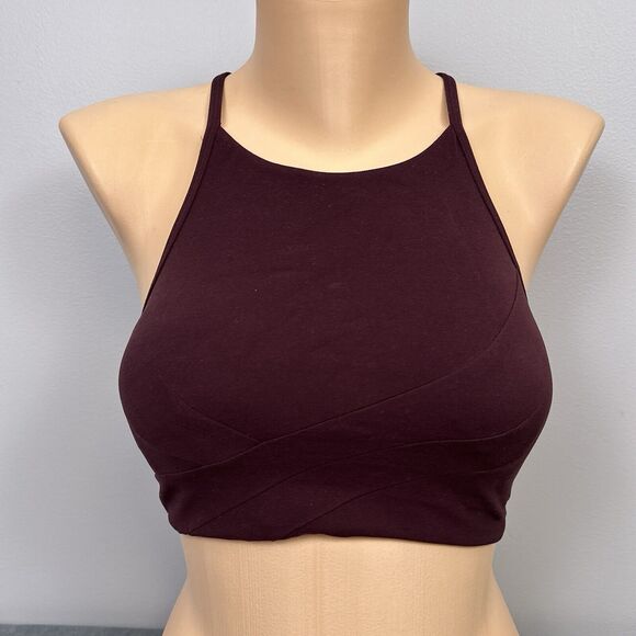 Lululemon Flow Y Wrap-Front High-Neck Bra Size 8 Nulu Burgundy W2CXSS B/C Cup - Picture 2 of 8